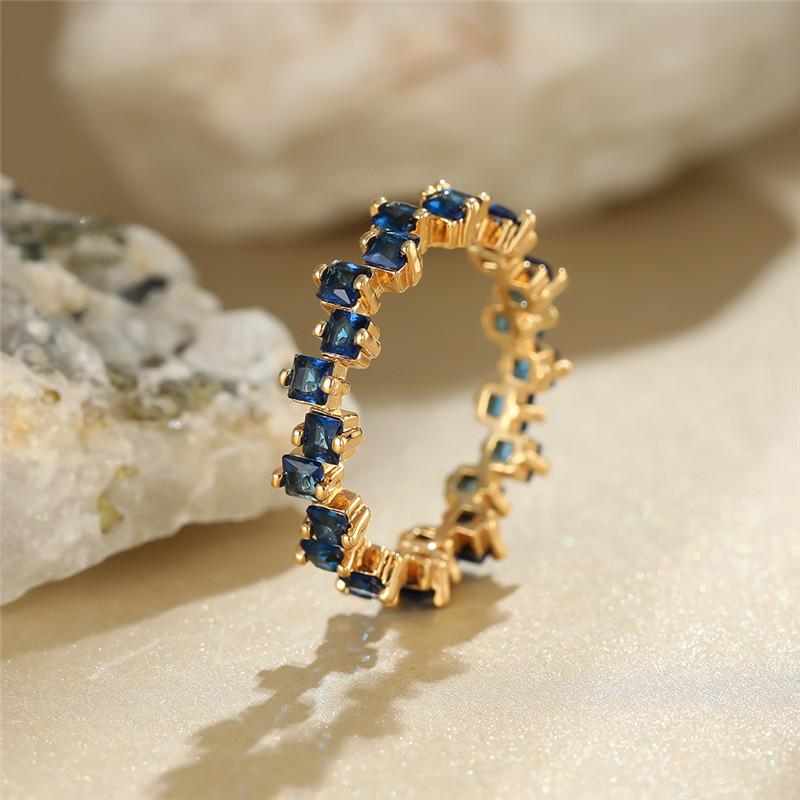 Luxury Crystal Small Square Stone Ring Light Purple Zircon Engagement Ring Charm Yellow Gold Color Wedding Rings For Women