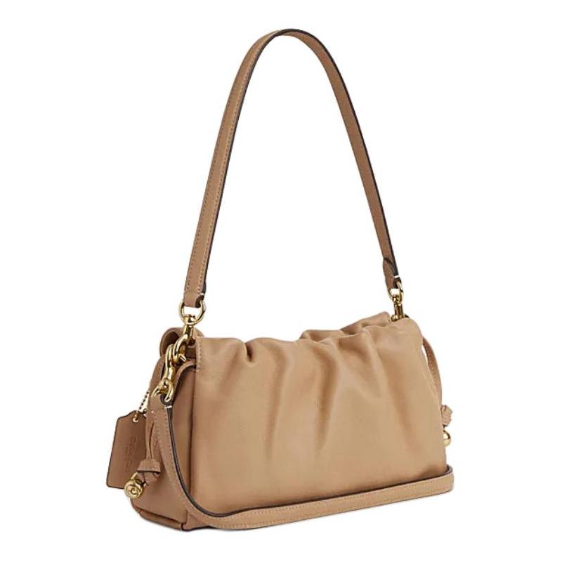 Coach Faye 26 Logo Letter Logo Drawstring Magnetic Buckle Closure Cow Leather Cloud Bag Hand Shoulder Bag Medium Size Women's Brown Yellow