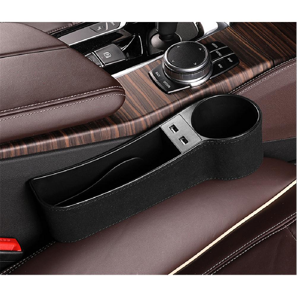 Upgrade Storage Box Car Seat Gap Organizer Pocket Alcantara suede Leather Auto Seat Side Slit Accessories With 12/24V Cigarette Lighter Drive