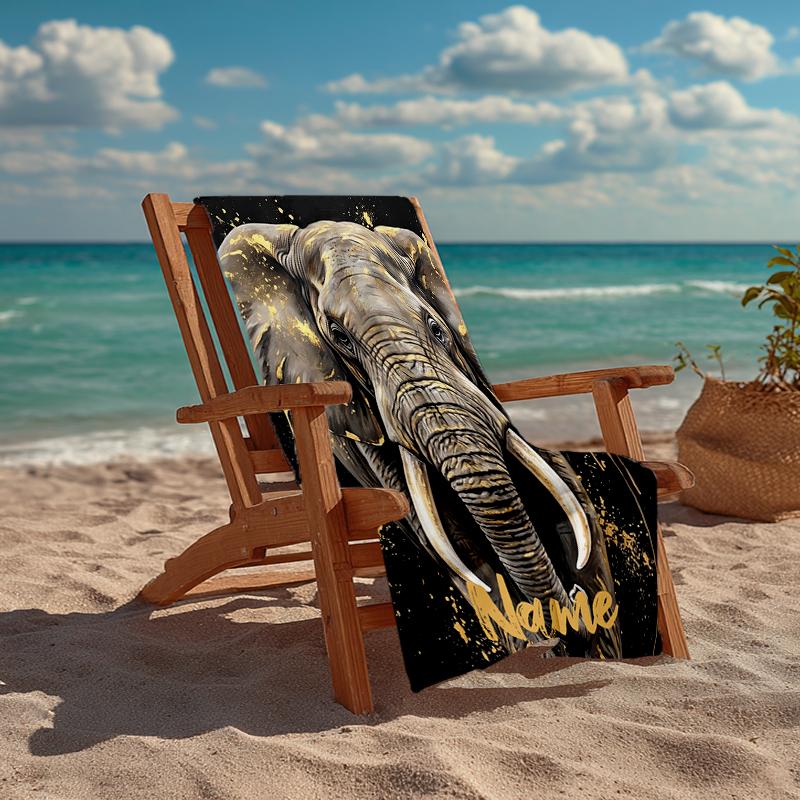 Custom Name Ultra-Soft Beach Towel with Elephant Theme,Ideal for Pool - Camping, Diving - Perfect Travel Essential, Vibrant Beach Towel.