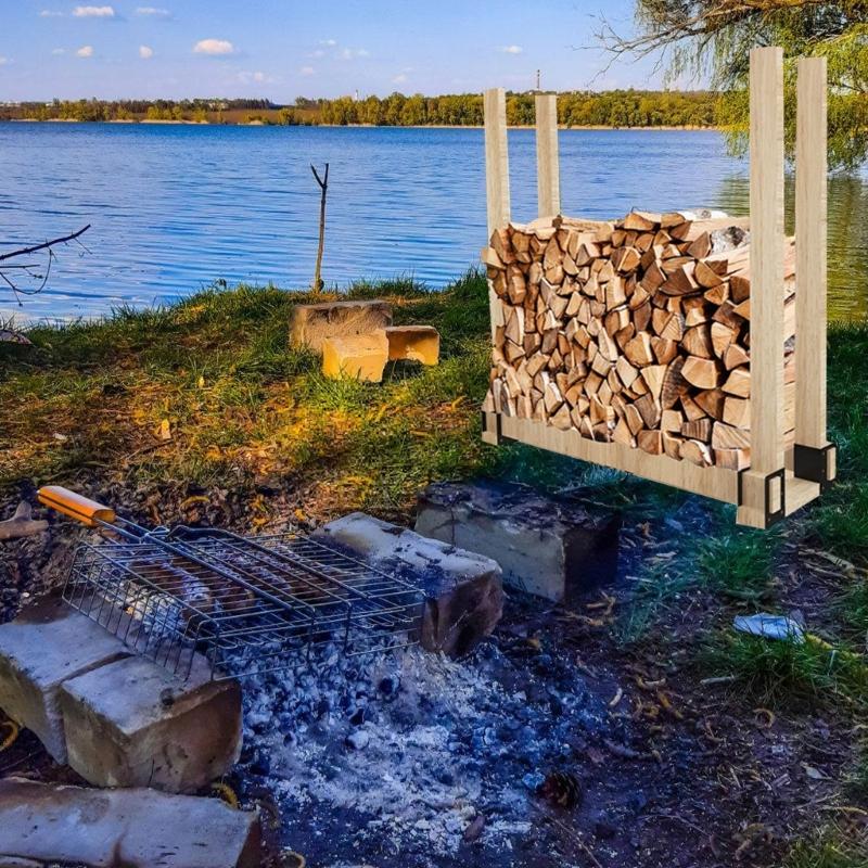 4Pcs Adjustable Metal Firewood Racks Wood Lumber Storage Support Organizers Wood Holder With Screws Easy Installation
