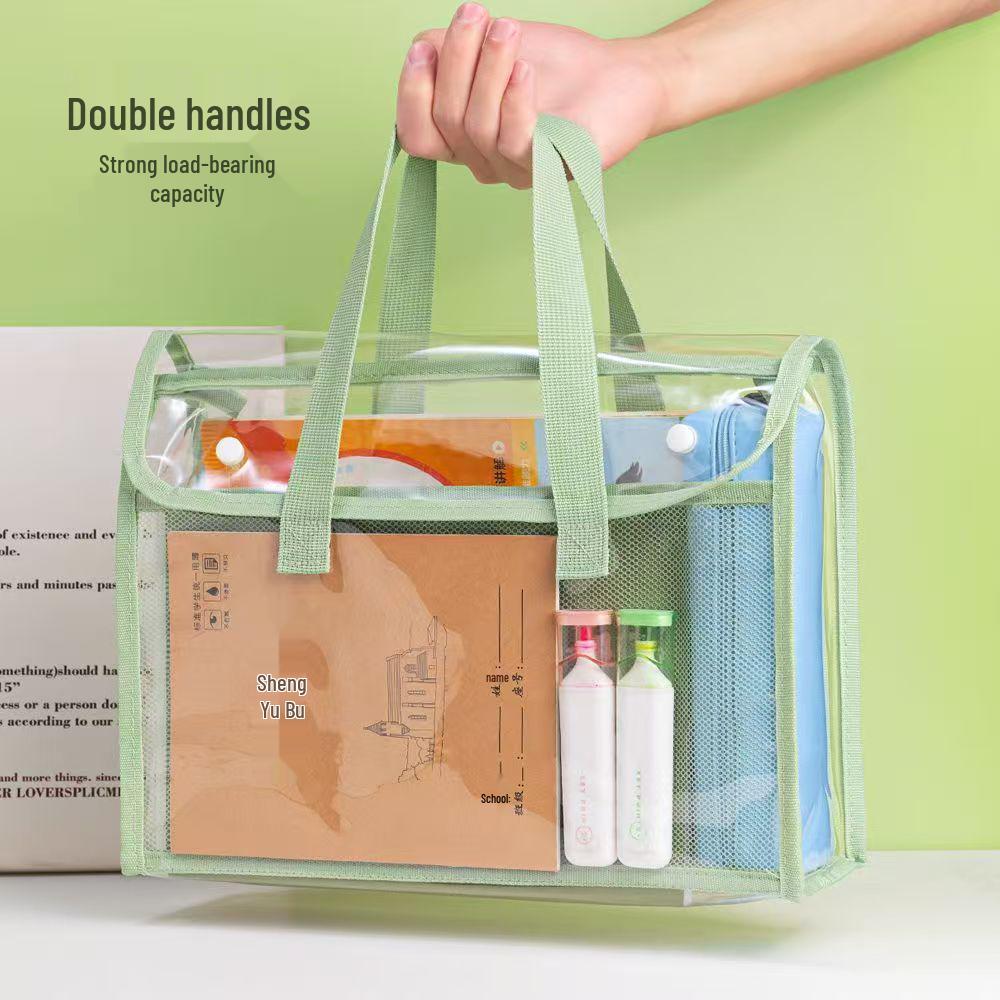 Double-Layer Transparent Tote: Book Carrier & File Storage for Exams and Homework