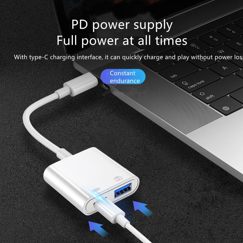 2In1 Type C To USB2.0 PD Charging OTG Adapter USB HUB Splitter Converter TPE+ABS