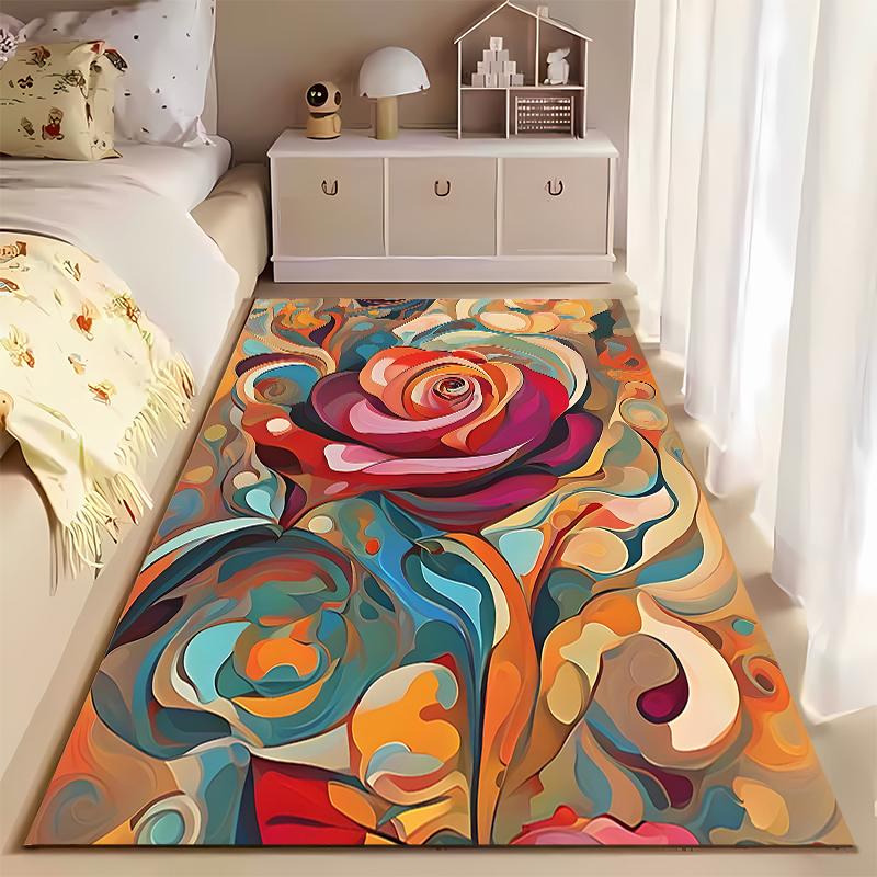 Abstract Rose Pattern Living Room Carpet, Colorful Modern Design Rug Suitable for use as an anti-slip for living room bedroom sofas