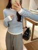 Women's Faux Two-Piece Brushed Long-Sleeve Top - Fashionable Fleece-Lined T-Shirt for Autumn/Winter