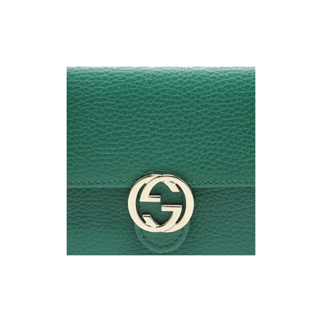 Gucci Logo Double G Litchi Grain Chain Messenger Envelope Wallet Crossbody Shoulder Bag Women Bags Green 615523-CAO0G-3120
