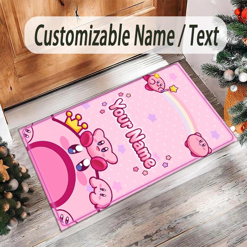 Personalized Crystal Velvet Carpet Custom Name Text,Kirby Anti Slip Area Rug For Home Decoration