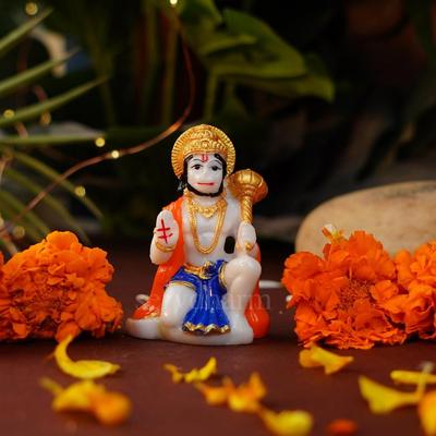 Hanuman Ji Murti Żywica Idol Deska Rozdzielcza Samochodu Błogosławieństwo z Gadą Siedzący Pan Balaji Bajrangbali Sankat Mochan Bhagwan do Świątyni