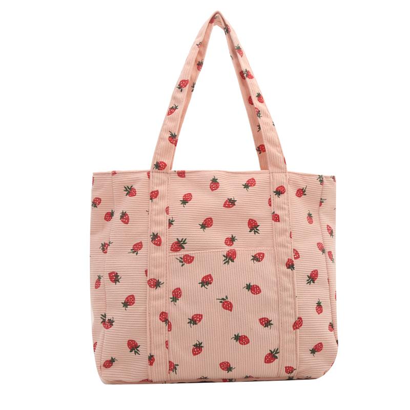 Strawberry Print Chic Hobo Bag Cute Women Tote Bag Stylish Commuting Bag Sweet Style Large Capacity for Outdoor Travel