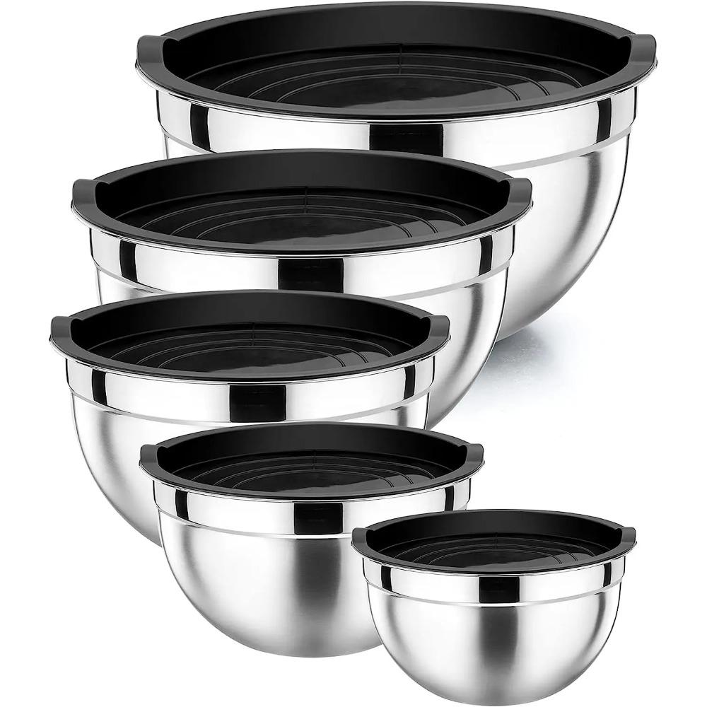

Mixing Bowl Set of 5, Stainless Steel Nesting Bowls for Kitchen Baking,Serving, Airtight Lids, Heavy Duty & Dishwasher Safe