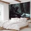 2D Norse Mythology Warrior & Wolf Tapestry Dark Fantasy Art Wall Decor Cloth for Home & Bedroom