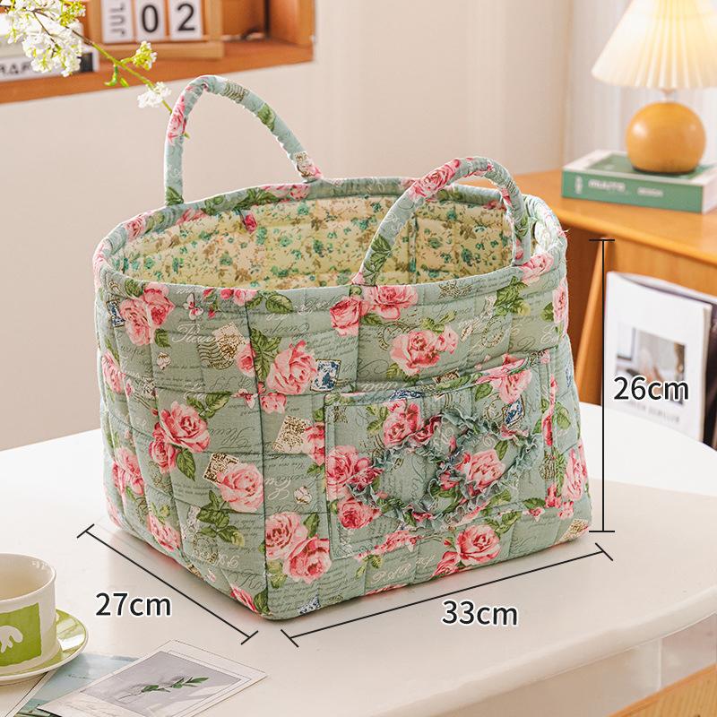 Floral Large Capacity Fabric Laundry Hamper with Easy Carry Handles Rural Pastoral Style Clothing Storage Baskets Home Organizer