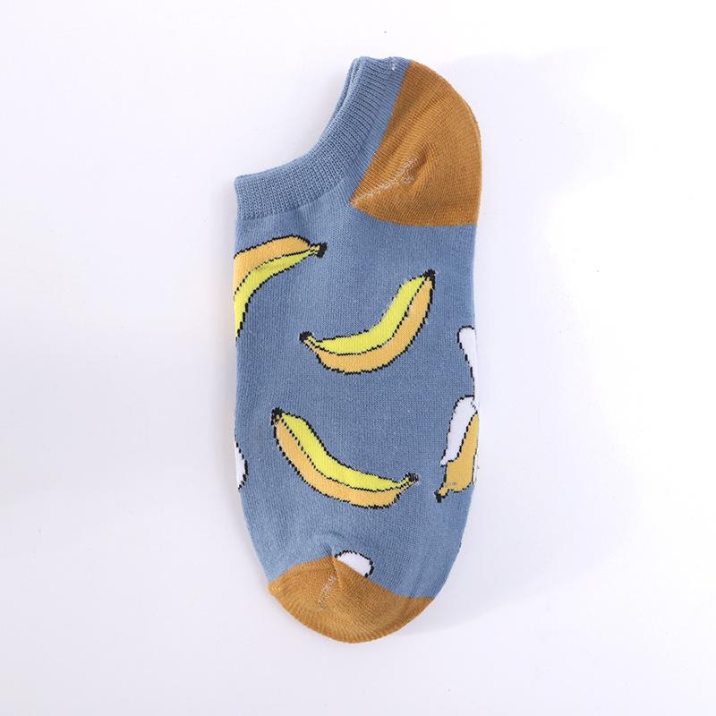 1/6 Pairs Women Cartoon Fruit Printed Cotton Boat Socks Spring Summer Sweat Absorbing Breathable Soft Comfortable Ankle Socks