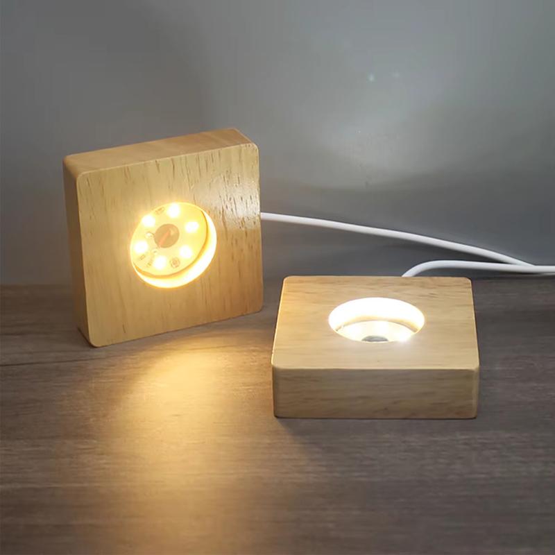 Xiaomi 1PCS 6/8/10CM Square LED Luminous Solid Wood Base DIY Crystal Ball Night Lamp Base Rubber Wood USB  Plug-In With Switch Ornament