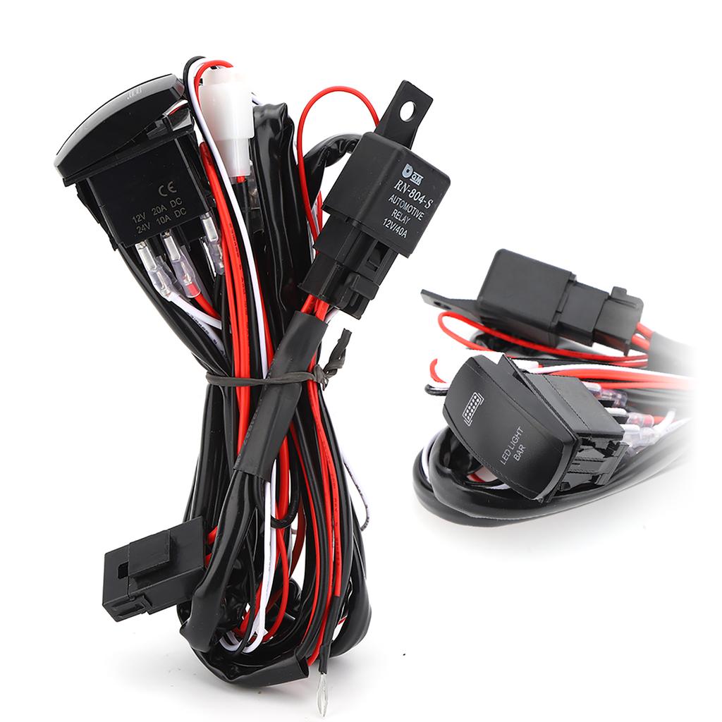Universal Wiring Harness Kit with LED Working Lamp for 1224V Cars Foglight Light Bar
