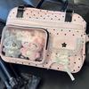 Polka Dot Ita Bag With Lace Bow Decor Women Transparent Pocket Shoulder & Handheld Dual-use Bag Lolita Style Daily Commute Bag