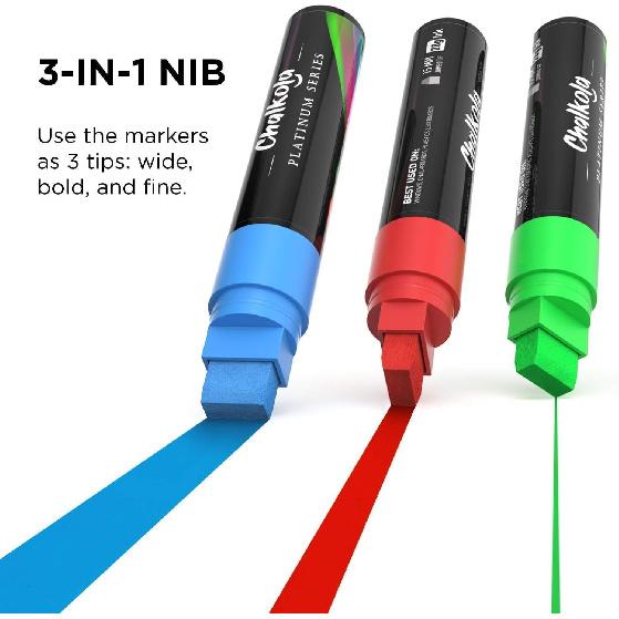 8 Washable Window Markers for Cars - 15mm Jumbo, 3 in 1 Nib, 28g Ink - Liquid Chalk Markers for Chalkboard, Blackboard, Glass, Bistro, Auto, Menu