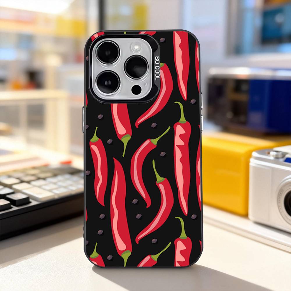 Chili Art Red Phone Case For iPhone 11,12,13,14,15,16,17,Pro,Max,Plus,E,Air,Mini IMD Matte Black
