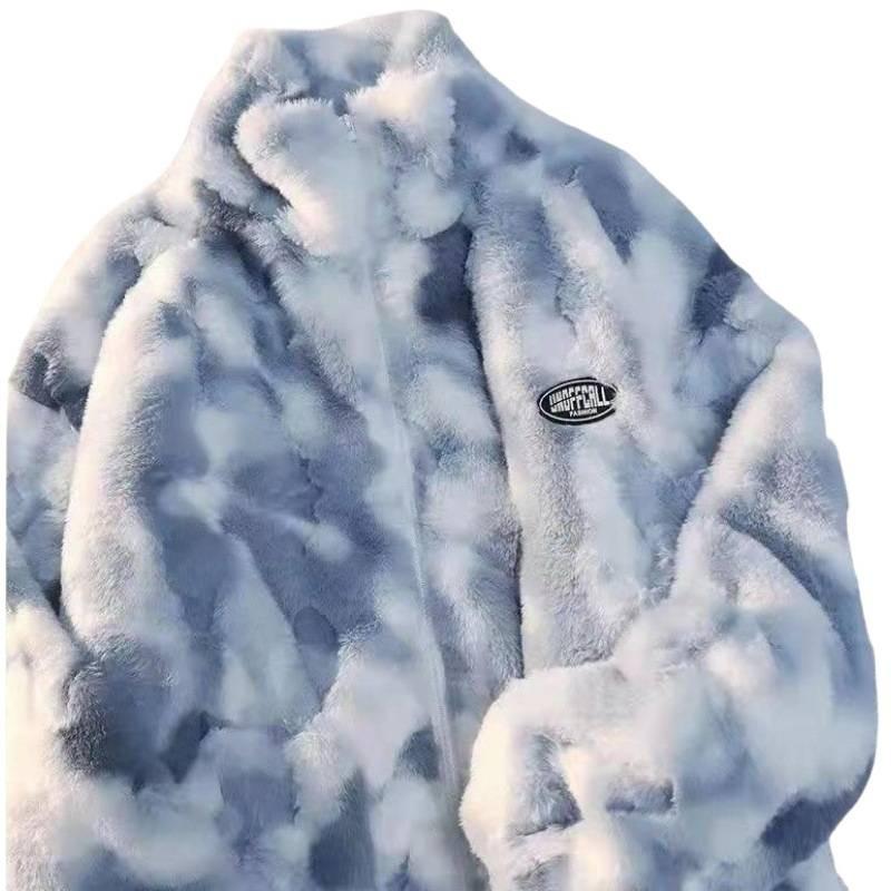 Women's Tie-dyed Lamb Wool Imitation Leather Jacket Women's Autumn and Winter Thickened Lamb Wool Top New Loose