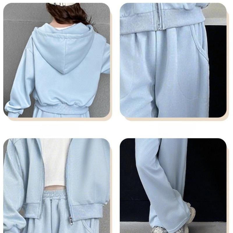 Zestaw Ubrań dla Dziewczynek Nastolatek Bluza z Kapturem Jednolity Top i Spodnie 2szt Dziecięce Bluzy Modne Dresy