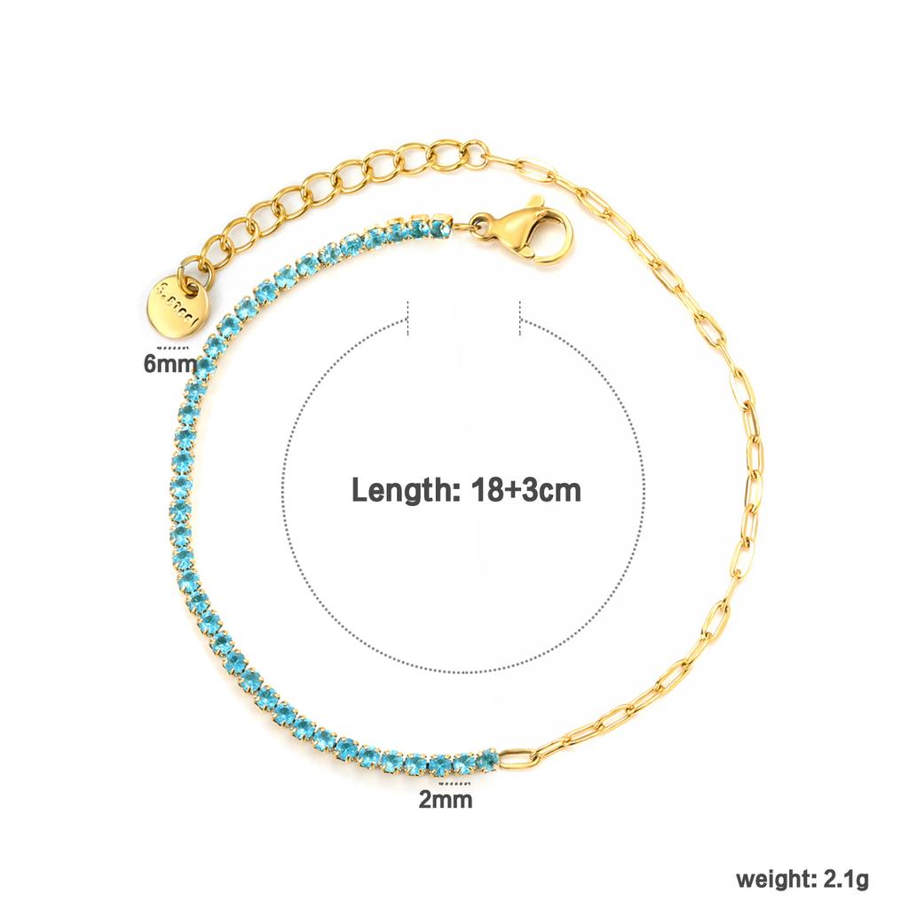 Colorful Zirconia Chain Link Bracelet Simple Luxury Design Women's Fashion Versatile Jewelry