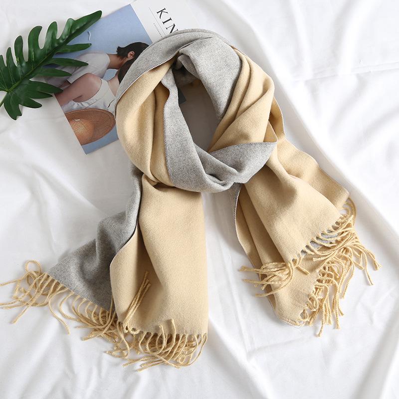 Dual-Color Korean Imitation Cashmere Scarf with Tassels - Cozy Autumn/Winter Shawl Available In 20 Colors