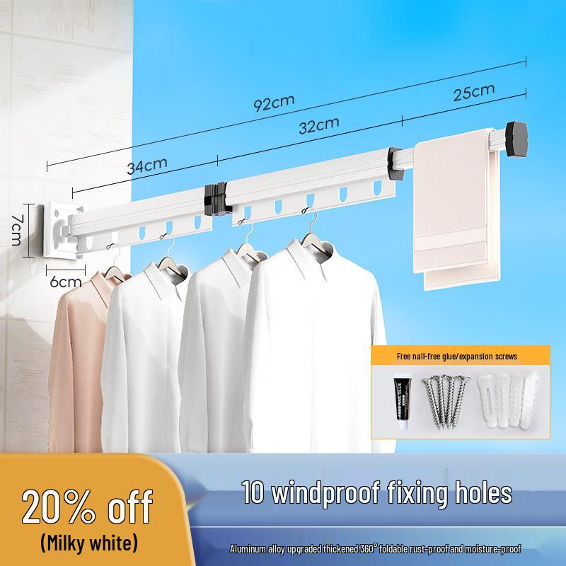 Foldable Telescopic Clothes Drying Rack with Suction Cup - Punch-Free Wall-Mounted for Balcony Use