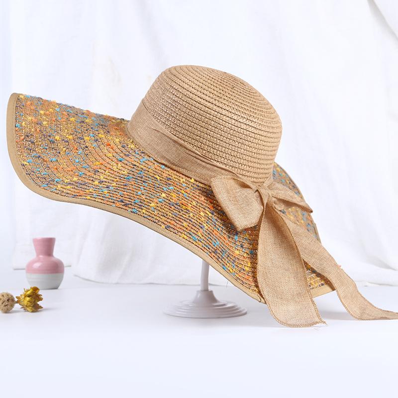 Hat Women's Summer Fashion Sun Hat Shade Sunscreen Purple Line Big Brim Seaside Foldable Beach Hat