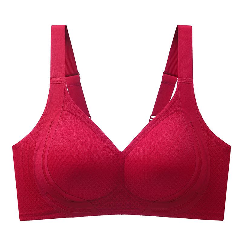 

New seamless gathering lift upper support anti-sagging semi-fixed water drop cup jelly glue soft support bra 3xl/abc cup (recommended 72.5-80kg ) рожевий червоний колір