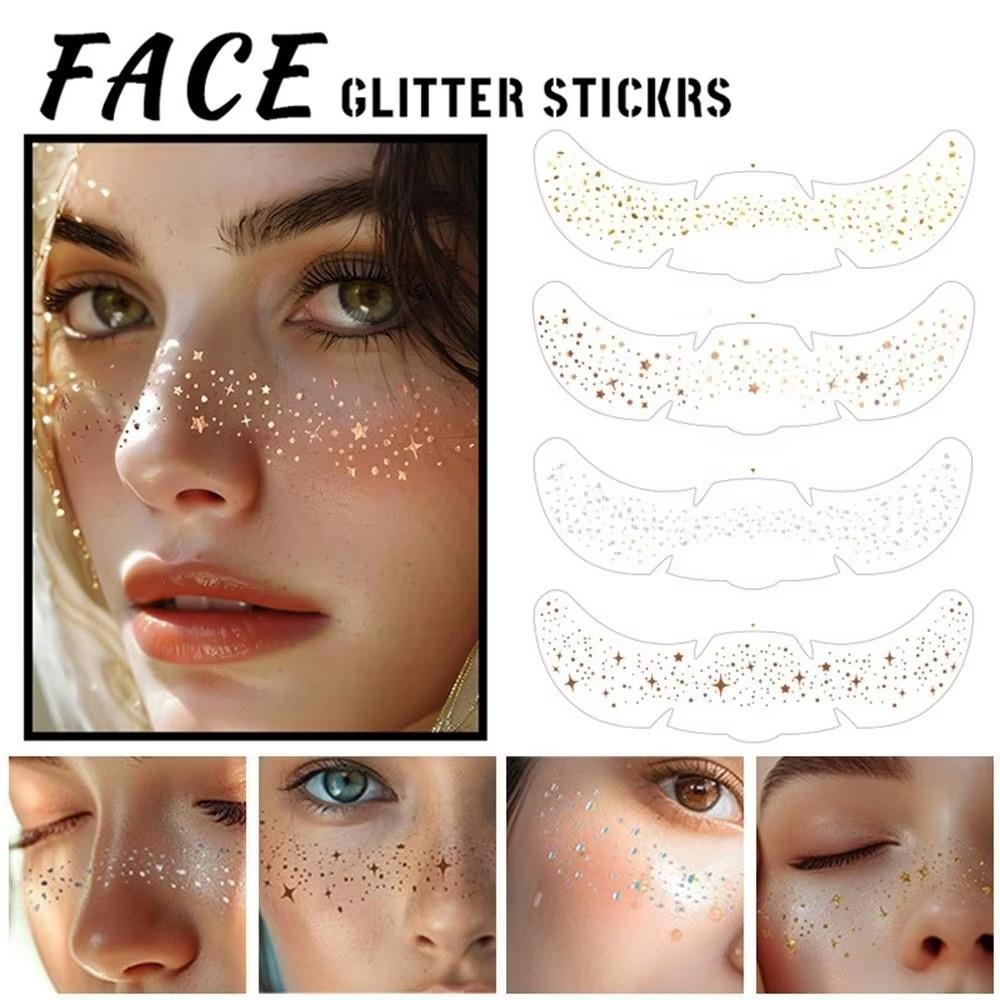 6pcs Waterproof Temporary Tattoo Glitter Makeup Patches Hot Stamping Face Makeup Disposable Use
