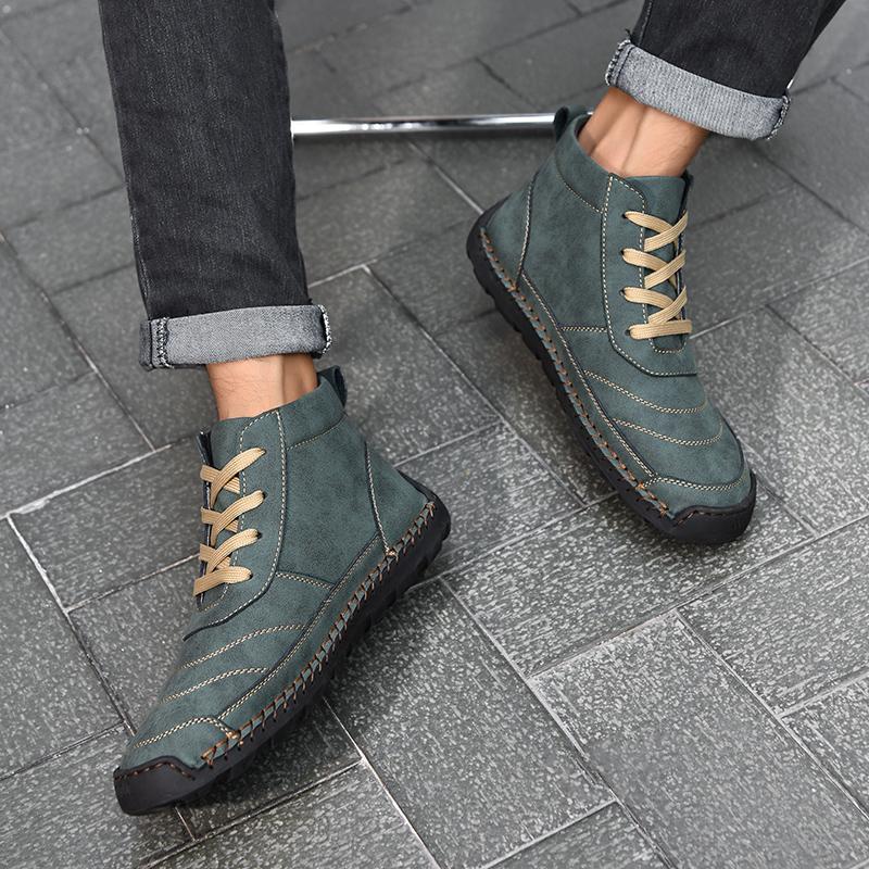 Retro Erkek Botları Moda tasarım ayakkabı Erkekler yarım çizmeler Erkekler Yürüyüş Ayakkabısı Nefes Çizmeler