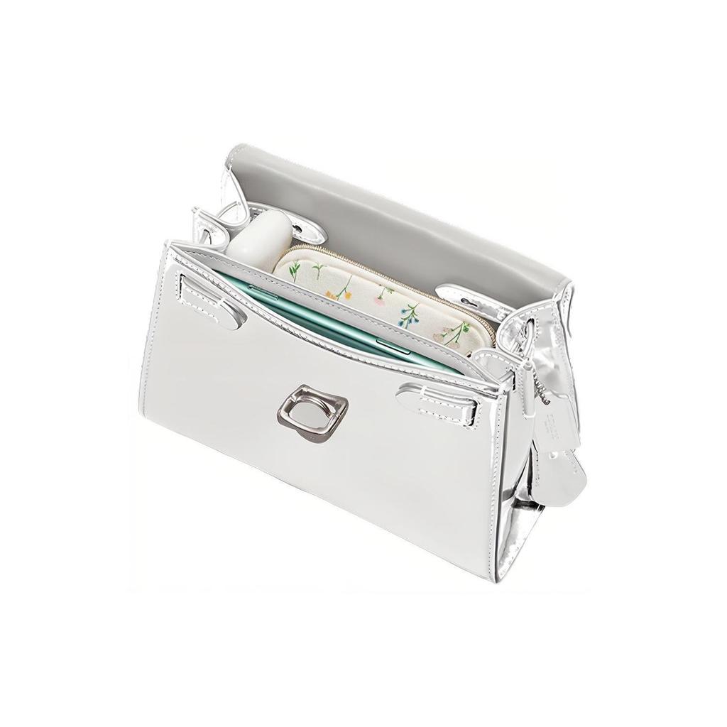 Coach Sammy 22 Solid Color Letter Logo Push Lock Leather Bag Women Shoulder Bag Metallic-Silver CM538-LHSLV