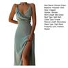 Womens Sleeveless V Neck Bodycon Dress Sexy Spaghetti Strap High Slit Ruched Midi Dress Cocktail Party Wedding Guest Dress