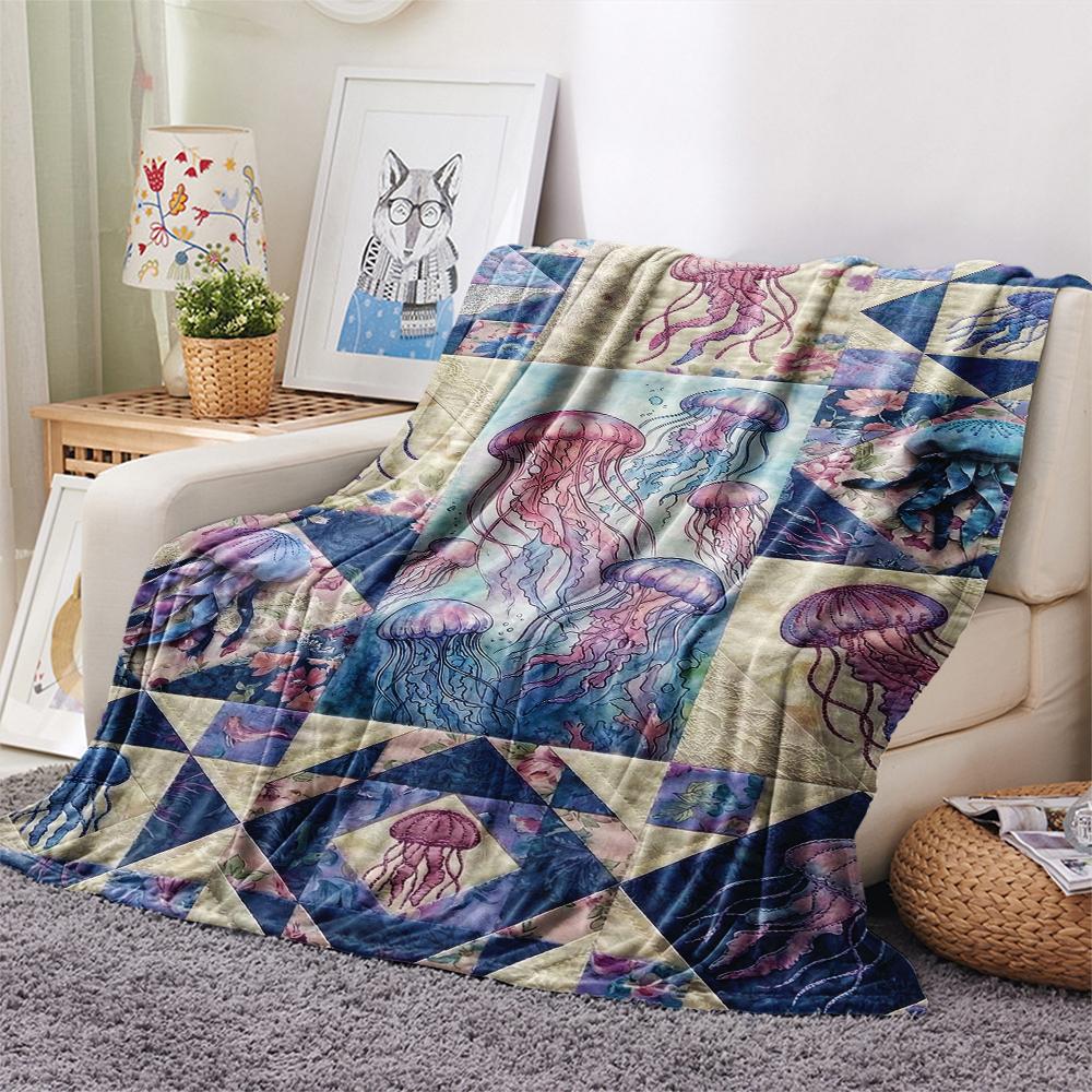 Ocean Retro Print Flannel Blanket, High quality Comfortable for All Seasons, Home Decor, Warmth and Comfort, Perfect for Christmas Gifts80