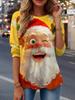 Women's Festive Santa Long Sleeve, Holiday Graphic Print Top,2025 Christmas Party Wear, Winter Seasonal Comfort Fit