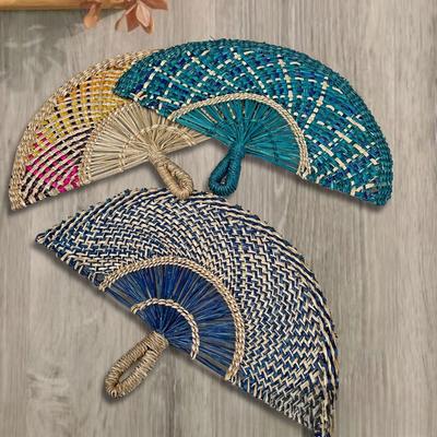 Grass Woven Fan Handmade Seaweed Fan Wall Hanging Fan Colorful Decorative Fan Summer Hand Cranked Fan