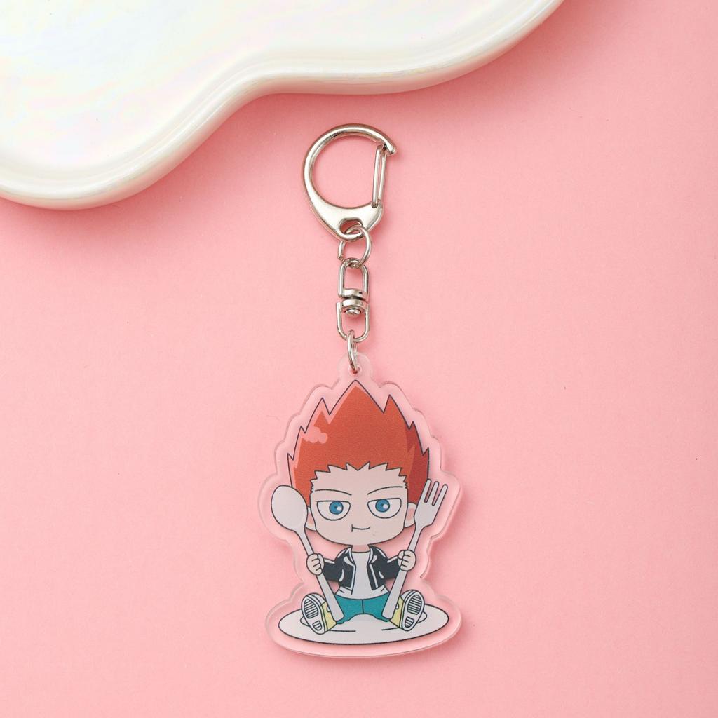 1/8Pcs Anime Figures Mob Psycho 100 Acrylic Keychain Cute Backpack Pendant Funny Bag Charms Accessories Decoration Holiday Gifts