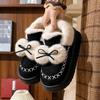 Slippers Winter Outer Wear Bag Heel Thick-soled Indoor Bow, Cotton Shoes Winter Velvet Warm Low-top Cotton Slippers Women