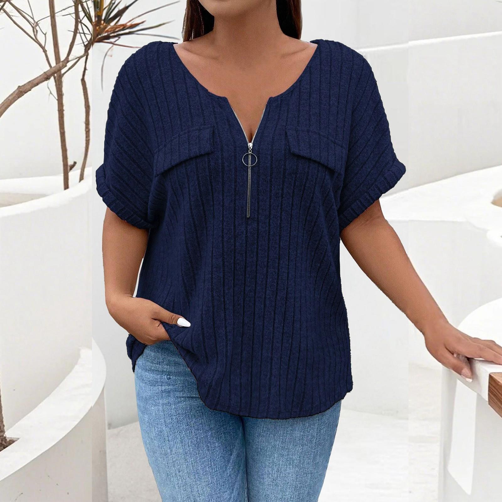 

Женская свободная однотонная футболка большого размера с коротким рукавом и ложным карманом XXXXXL