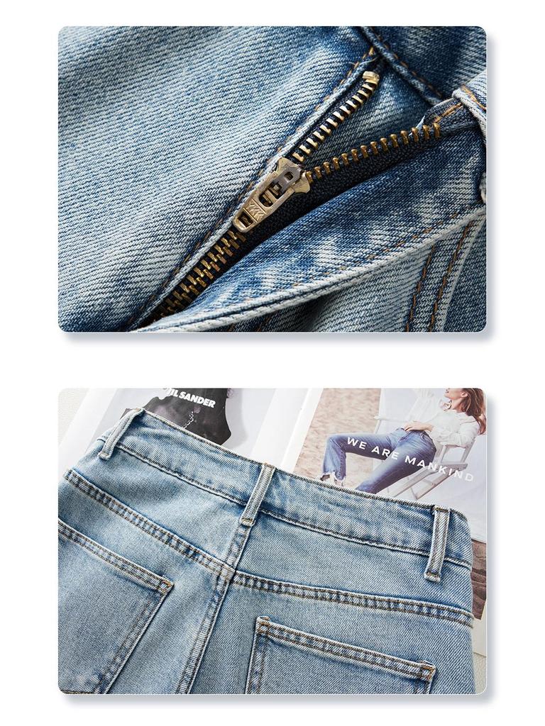 Women's High-Waisted Light Blue Jeans, 2025 Spring/Autumn, Slimming Straight-Leg, Wide-Leg, Floor-Length Trousers