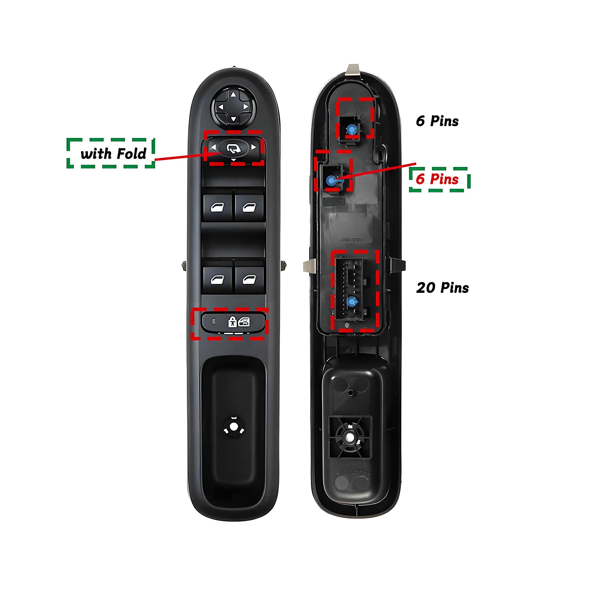 

96650620ZD 6490X6 6490.X6 For Peugeot 3008 5008 Hatchback Wagon 2006-2016,Driver Side Master Power Window Lifter Control Switch fit with fold