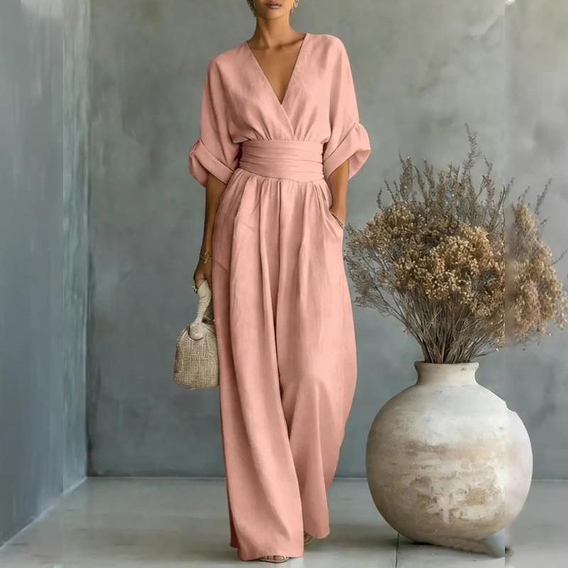 2026 Spring Women's Colorblock Print V-Neck Spaghetti Strap Long Dress