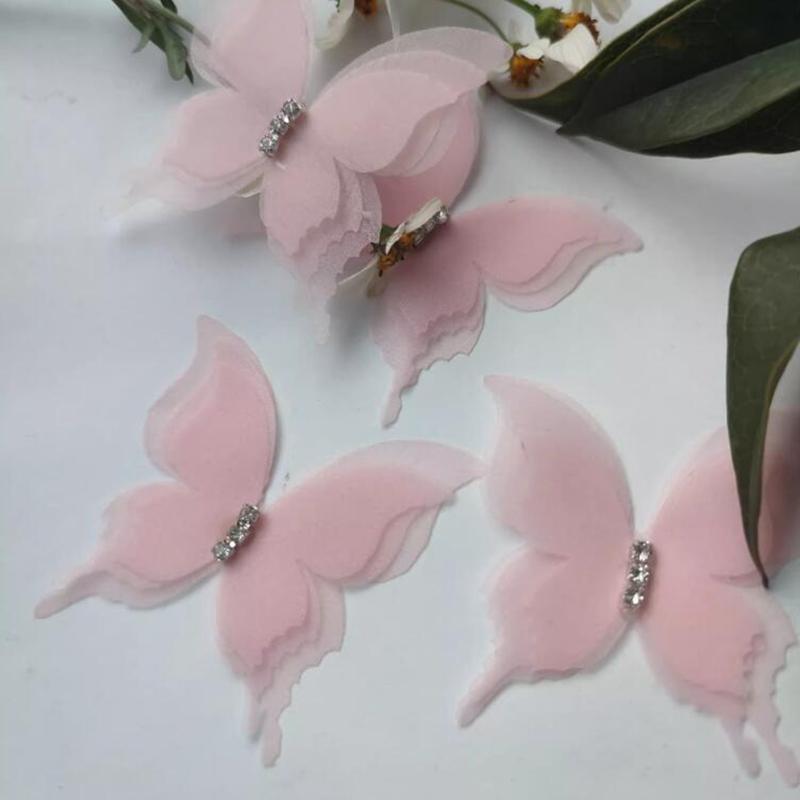 

10 шт. трехслойные алмазные трехмерные шифоновые наклейки-бабочки для одежды, аксессуары для волос, аксессуары для одежды розовый