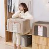 Large Capacity Foldable Storage Box, Cotton Linen Organizer with Steel Frame for Home Quilts and Clothes