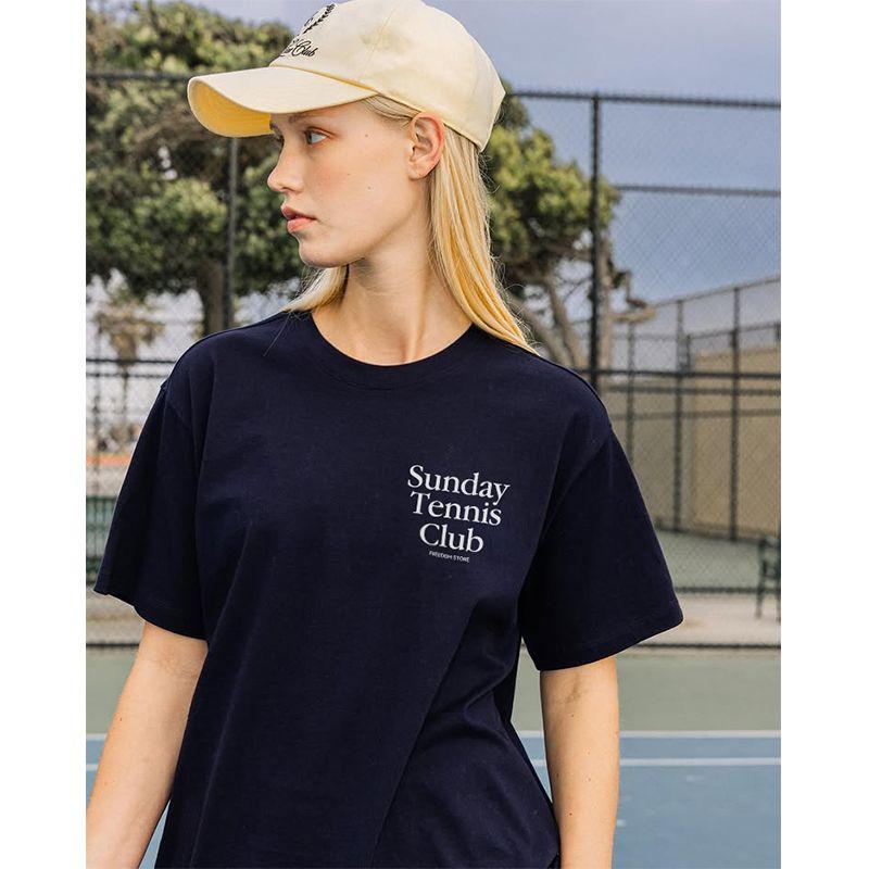 Sunday Tennis Club American Vintage Sports Style Letter Print Casual Pure Cotton Short Sleeve T-shirt Women