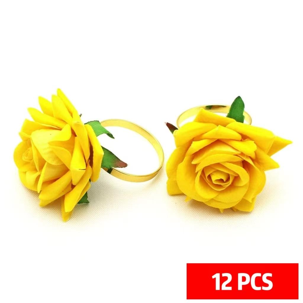 Kreative Simulation von Valentinstag gelbe Rosen Serviettenringe Frucht Metall Serviettenhalter für Weihnachts-Heimdekoration