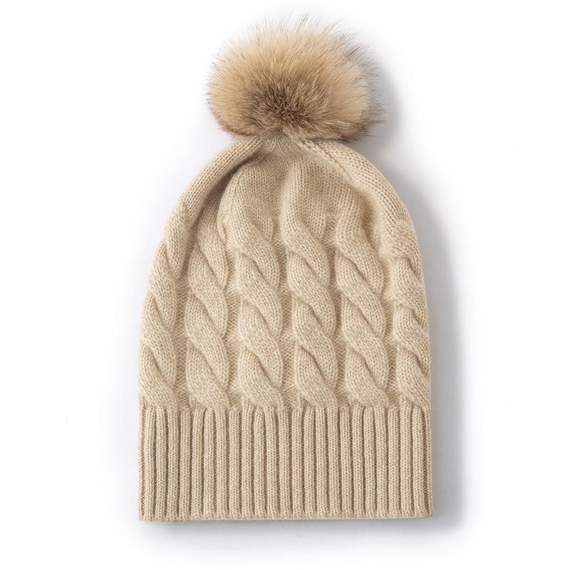 Women s 100% Pure Cashmere Cable Knit Pompom Hat - Fashionable, Versatile, and Warm One Size