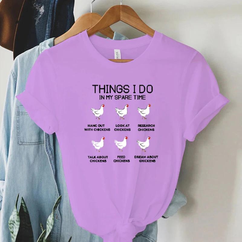 Damen Sommer T-Shirts Dinge, die ich in meiner Freizeit tue Aufdruck T-Shirts für Frauen Lustiges Tier Huhn Y2k Oberteil Lässige Mode T-Shirts