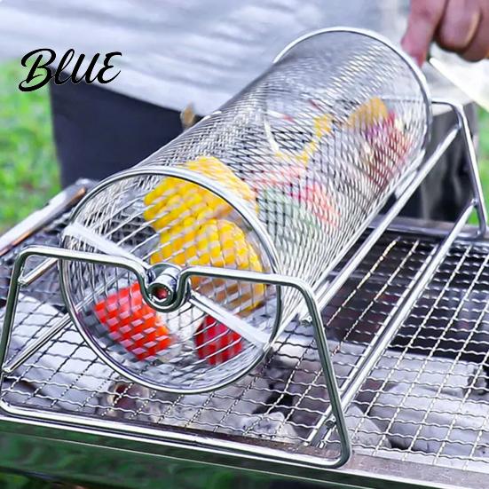 Seafood Grilling Basket Rolling Grill with Detachable Handle 360-degree Cage for Handle Outdoor Camping Picnic Party Stainless Steel Mesh