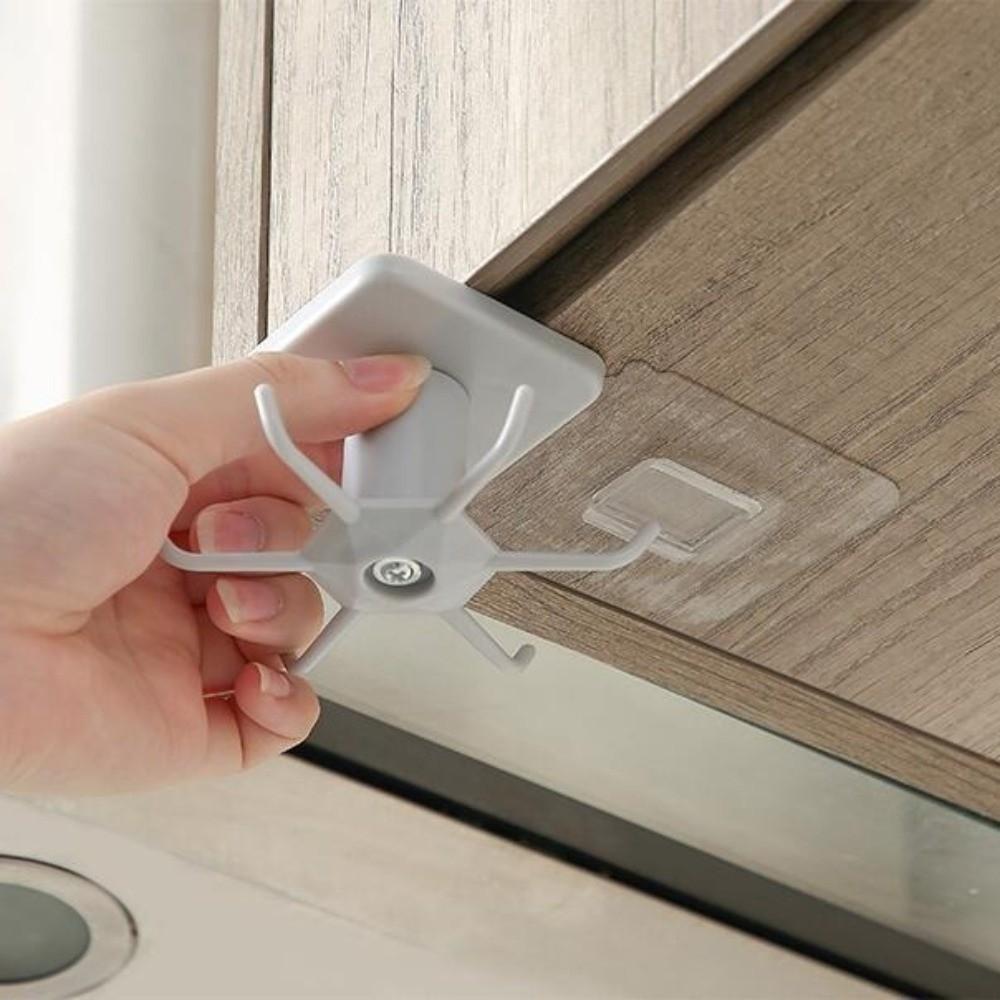 360 Degrees Rotating Storage Rack 6-Claw Space Saving Wall-Mounted Hooks No Punching Adhesive Hooks Utensils Storage